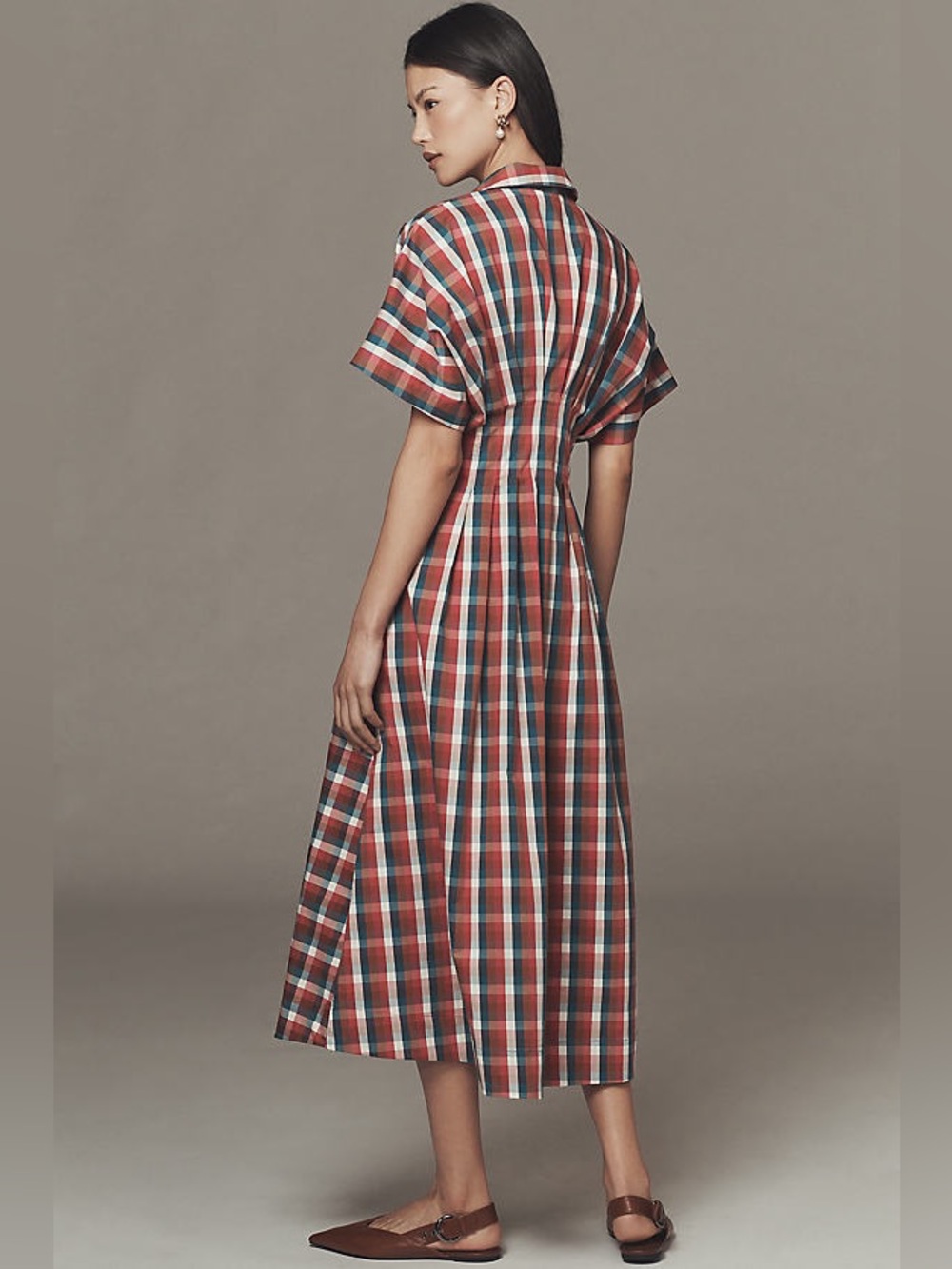 Anthropologie Exquise Tobie Shirt Dress Checkered Raspberry Size Medium Petite